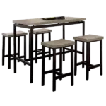Modern Black Gray 5Pc Dining Set Rectangular Metal Construction PVC Plastic Top Table 4 Two Tone Design Black Gray Dining Chairs Dining Room