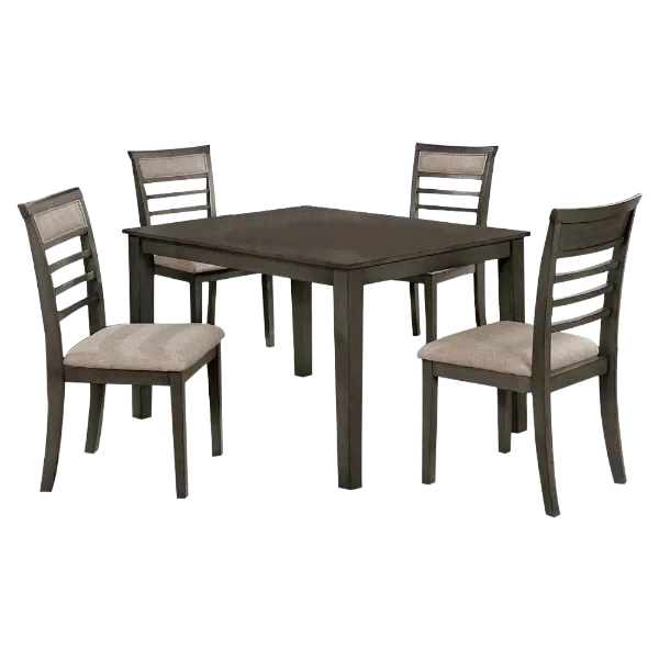 Modern Cherry 5Pc Dining Set Rectangular Table With 4 Solid wood Beige Padded Fabric Cushions Chair For Dining Room