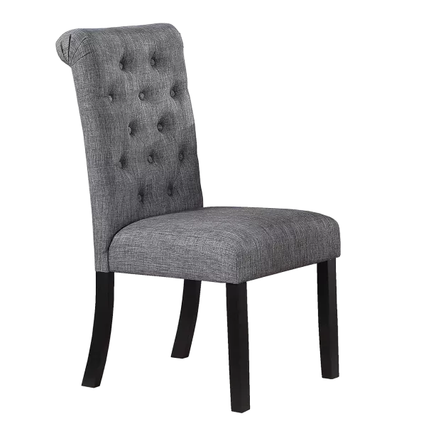 Modern Charcoal Fabric Set of 2 Dining Chairs with Plush Cushions, Nail head Trim, and Tufted Back For Dining Room