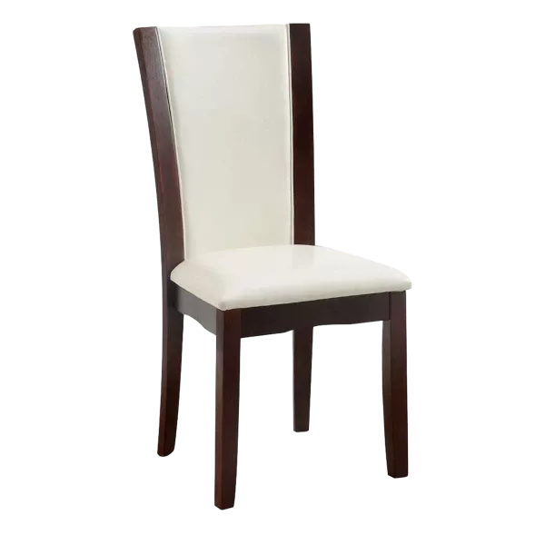Modern Dark Cherry Set of 2 Solid Wood Chairs With White Leatherette Cushion Seats For Dining Room