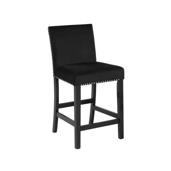 Modern Black Set of 2 Solid Wood Chairs With Upholstery Fabric, Nail Head Trim For Dining Room