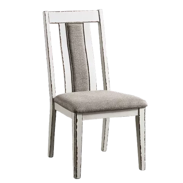 Modern White Set of 2 Solid Wood Chairs with Warm Gray Unique Fabric Back Upholstered Seats For Dining Room