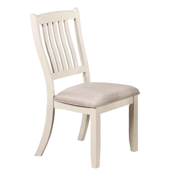 Modern White Set of 2 Solid Wood Slats Backs Chairs with Beige Fabric Cushion Seats For Dining Room