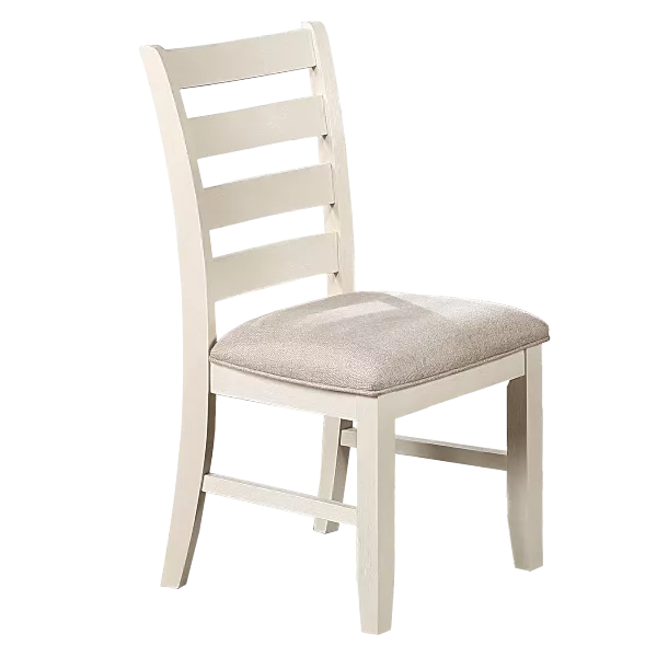 Modern White Set of 2 Solid Wood Ladder Backs Chairs with Beige Fabric Cushion Seats For Dining Room
