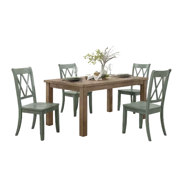 Modern Teal Set of 2  Solid Wood Chairs with Pine Veneer Double-X Back Design For Dinning Room