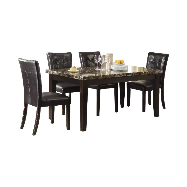 Modern Espresso Set of 2 Solid Wood Chairs with Button-Tufted Faux Leather Seat For Dining Room