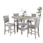Modern Natural 5pc Dining Set Square Table With Shelves And 4 Wooden Upholstery Cushion Chairs For Dining Room