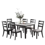 Modern Natural 7pc Dining Set Rectangular Wooden Top Table With 6 Cushion Seat Ladder Back Chairs For Dining Room