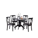 Modern Black 5pc Dining Set Round Table With 4 Fabric Upholstery  Chairs of Rubberwood For Dining Room