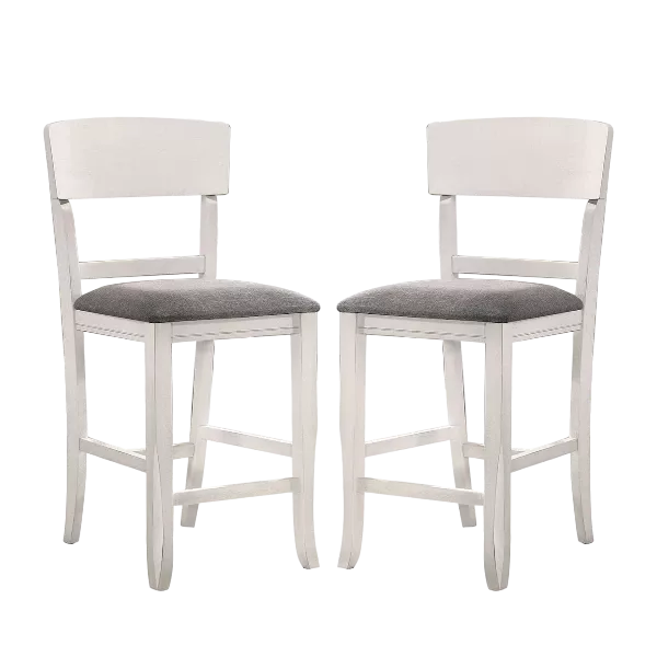 Modern White Set of 2 Solid Wood Dining Chairs With Gray Padded Fabric Seat For Dining Room