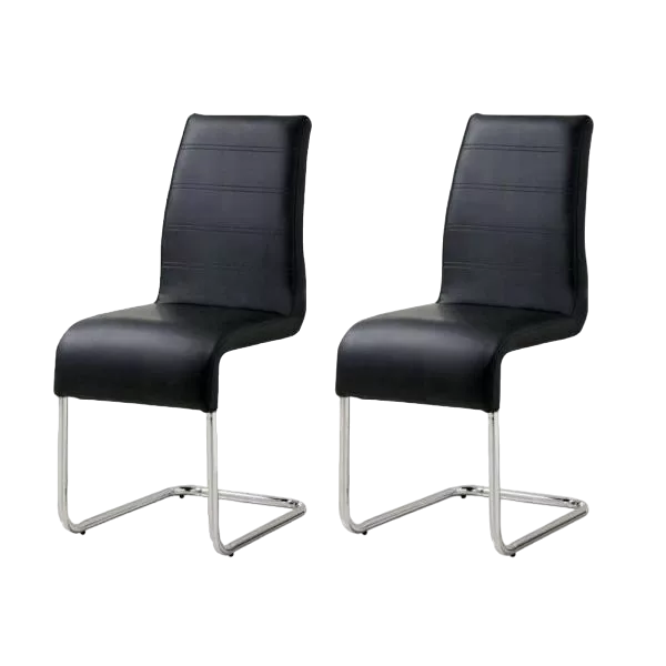 Modern Set of 2 Black Padded Leatherette Chairs with Metal Chrome Legs For Dining Room