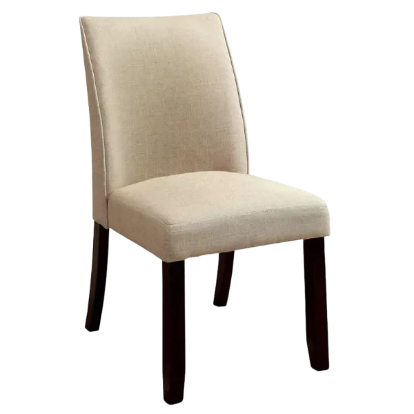 Modern Espresso Set of 2 Solid Wood Dining Chair With Ivory Fabric Cushioned Seats For Dining Room