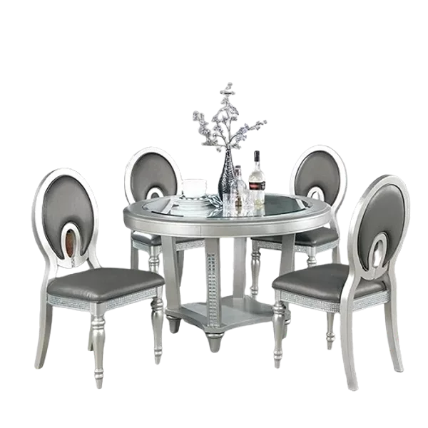 Modern Silver Set of 2 Solid Wood Dining Chairs With Dark Gray Cushioned Seats For Dining Room