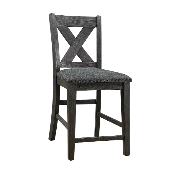 Modern Grey Set of 2 Solid Wood Chairs with X-Back Design Cushion Seat For Dining Room