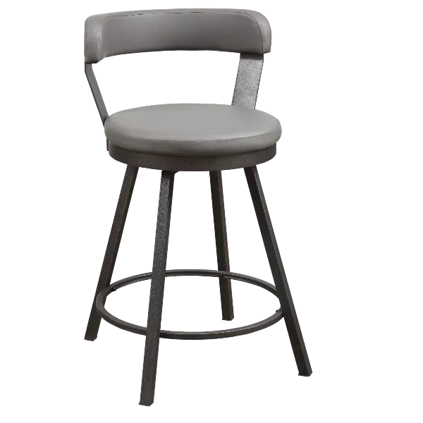 Modern Black 2pc Metal Base Chairs with Grey Faux Leather Seat For Dining Room