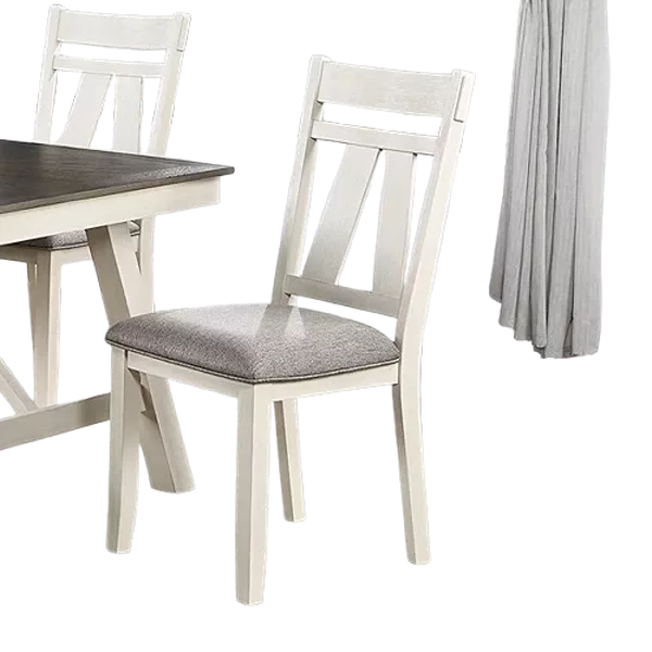 Modern White Set of 2 Solid Wood Chair With Gray Fabric Cushioned Seats For Dining Room