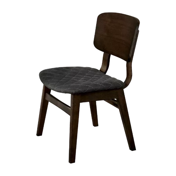 Modern Walnut Finish Set of 2 Solid wood Chairs with Padded Fabric Seat and Curved Back For Dining Room