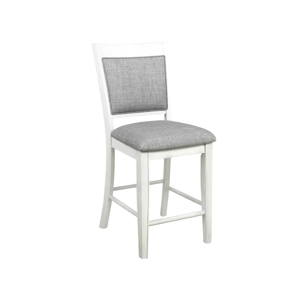 Modern White & Gray  Linen 2pc Solid Wood Chair Bar Stool with Footrest For Dining Room