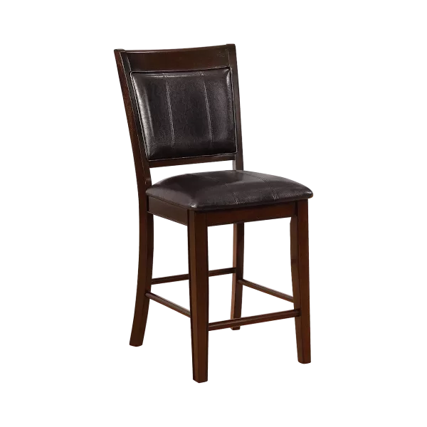 Modern Brown Solid Wood Low Back Stool Chair with Faux Leather Seat For Dining Room