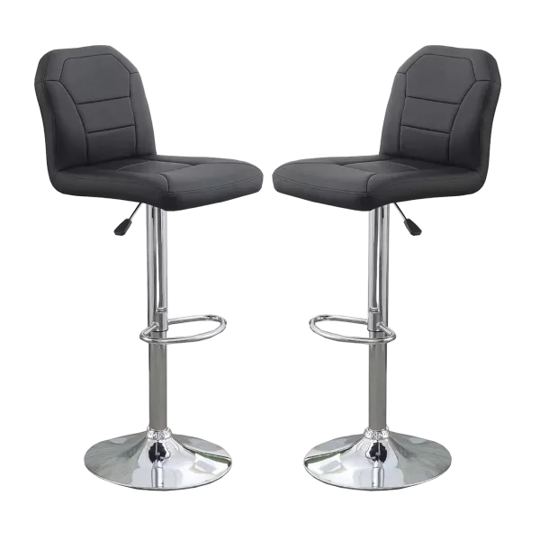 Modern Set of 2 Adjustable Black Faux Leather Bar stool Chair with Clean Lines Seat and Chrome Base For Dining Room