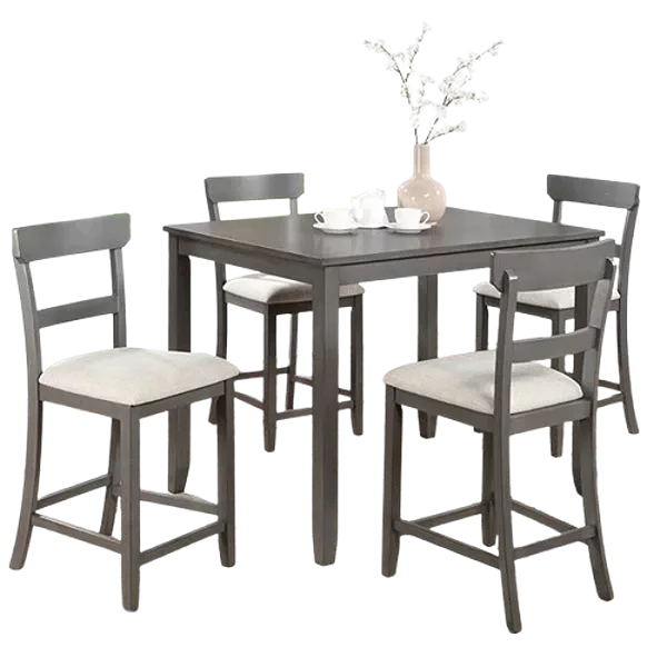 Modern Gray 5pc Dining Set Rectangular Wooden Top Table and 4 Cushions Seats Ladder Back Chairs For Dining Room