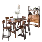 Modern Brown 7pc Dining Set Rectangular Table With 6 Wooden Chairs For Dining Room