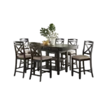 Modern Black 7pc Dining Set Rectangular Table Display Shelves Drawers And 6 Upholstered Chairs For Dining Room
