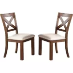 Modern Natural Brown 7pc Dining Set Rectangular Table With 6 Chairs of Solid wood For Dining Room