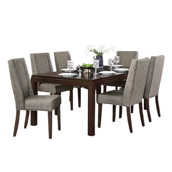 Modern Dark Brown 7pc Dining set Rectangular Table with Extension Leaf and 6  Upholstered Chairs For Dining Room