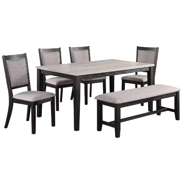 Modern Natural 6 Piece Dining Set Rectangular Wooden Table With 4 Upholstered Chairs And Bench For Dining Room