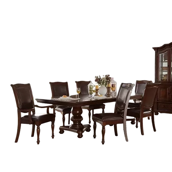 Modern Brown Cherry 7pc Dining Set Rectangular Table With Leaf 2 Armchairs and 4 Side Upholstered Chairs For Dining Room