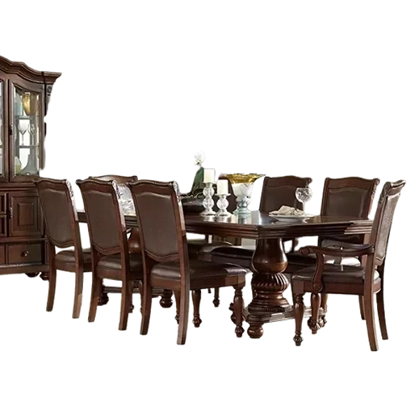 Modern Brown Cherry 9pc Dining Set Rectangular Table With Leaf 2 Armchairs and 6 Side Upholstered Chairs For Dining Room