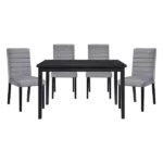 Modern Black 5pc Dining Set Rectacngular Table With 4 Gray Velvet Side Chairs of Wood For Dining Room