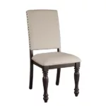Modern Brown 7pc Dining Set Rectangular Table With 6 Side Chairs Beige Nailhead Trim For Dining Room