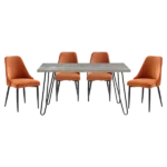 Modern 5pc Dining Set Rectangular Dining Table With 4 Orange Velvet  Chairs of Metal Frame For Dining Room