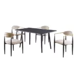 Modern Black 5pc Rectangular Dining Set of Sintered Stone Table and 4 Taupe Fabric Chairs for Dining Room