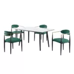 Modern Black 5pc Rectangular Dining Set of Sintered Stone Table and 4 Taupe Fabric Chairs for Dining Room