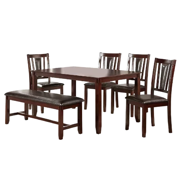 Modern Espresso Rectangular 6pc Set Dining Table With 4 Side Chairs and A Bench of Solid wood For Dining Room