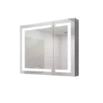 36x30 Inch LED Vanity Mirror Medicine Cabinet – Anti-Fog, Recessed or Surface Mount, Double Doors for Ample Storage, Adjustable 3000K~6000K Brightness, Sleek Aluminum Design, Touch Switch for Modern Convenience.