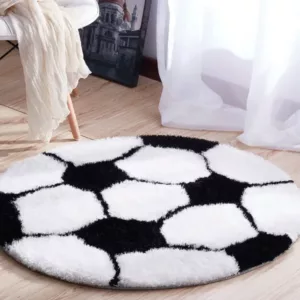 Sports Theme Shaped Hand Tufted Extra Soft Shag Area Rug (36-in Diameter)