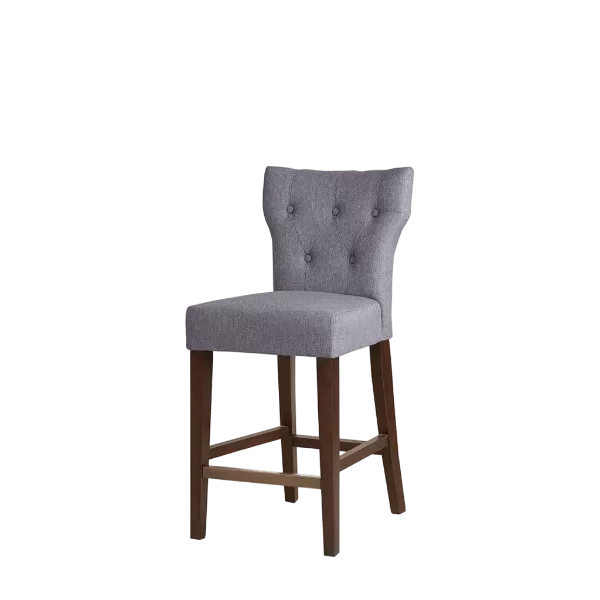 Modern Grey Solid Wood  Bar Stool With Sloped WingBack For Dining Room