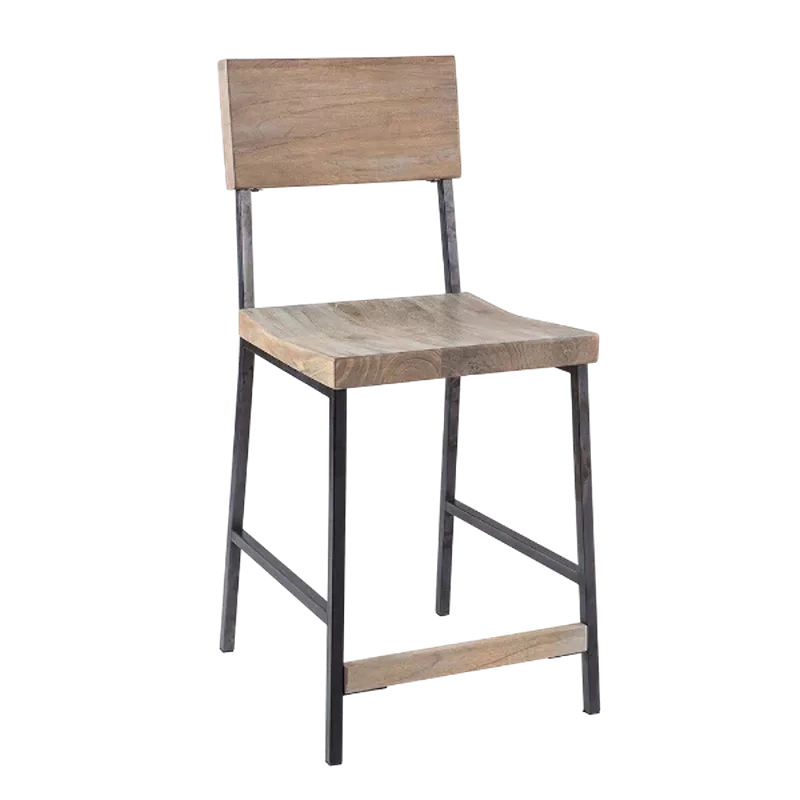 Modern Grey Counter Stool with Metal Frame and Wooden Seats For Dining Room