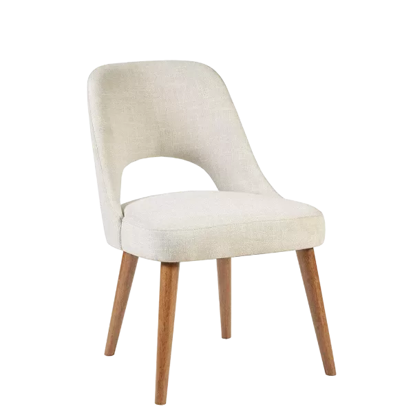 Modern Brown Solid Wood Dining Chairs With Beige Fabric Seats For Dining Room