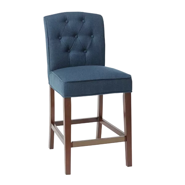 Modern Navy Blue Fabric Tufted Counter Stool of Wooden Frame For Dining Room