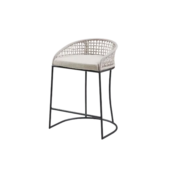 Modern Natural Metal Base Counter Stool With Low Rope Back For Dining Room