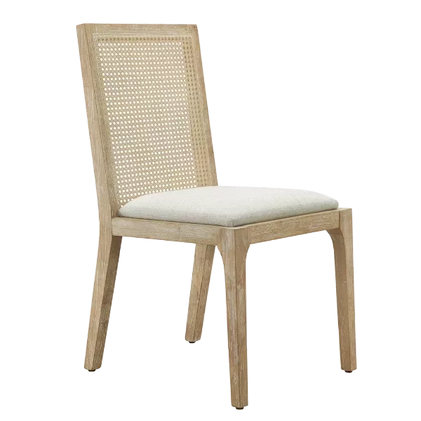 Modern Set of 2 Natural Solid Wood Dining Chairs With Cane Back For Dining Room