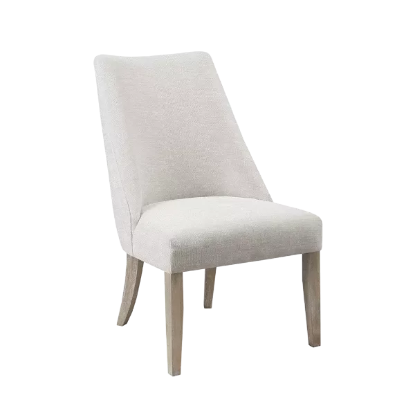 Modern Set of 2 Ivory Upholstered Solid Wood Dining Chairs with High Back For Dining Room