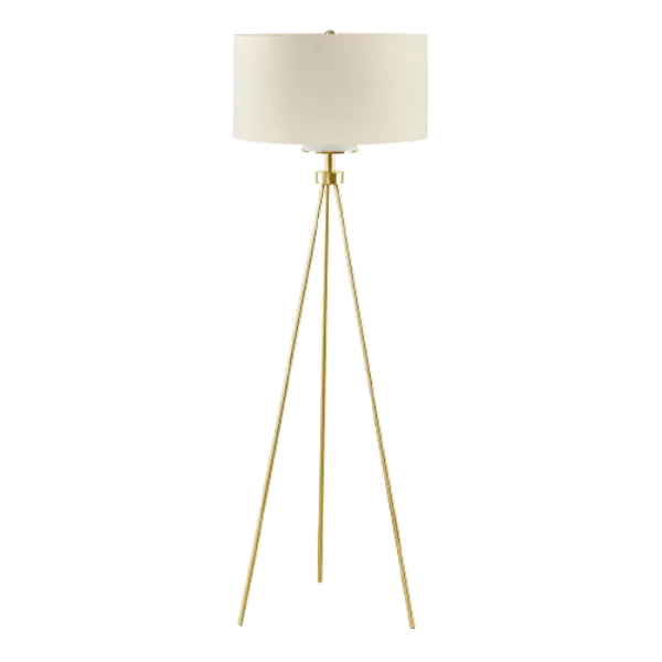 61.25 in. Metal Tripod Floor Lamp with Linen Shade in Gold