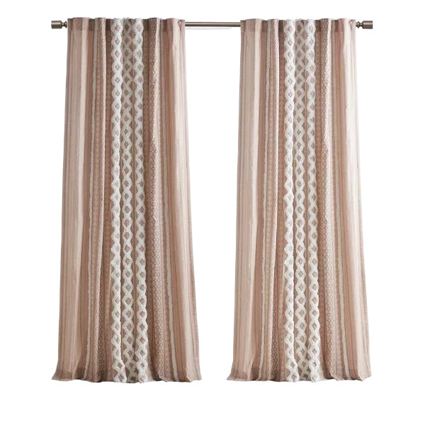 Imani Cotton Printed Curtain Panel with Chenille Stripe and Lining