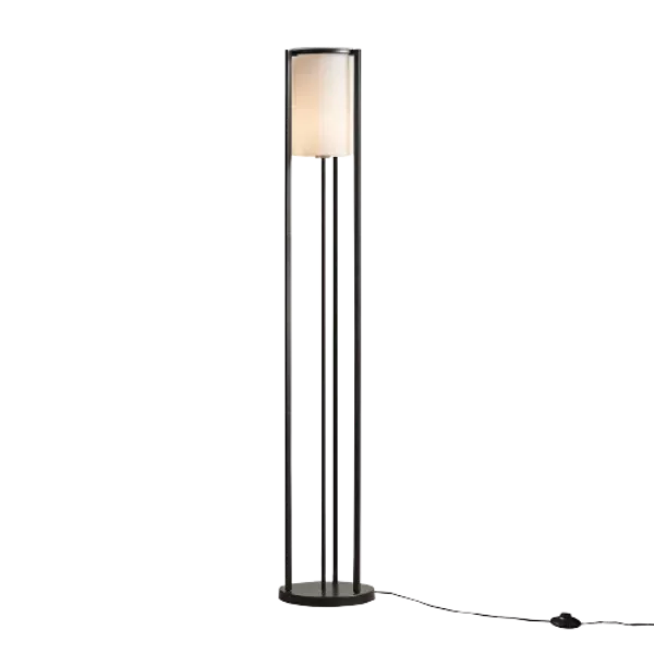 63 in. Metal Floor Lamp with Glass Cylinder Shade in Black